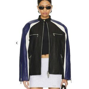 Nbd $745 Lamb Leather Oversized Tricolor Moto Jacket Sz Medium NWT